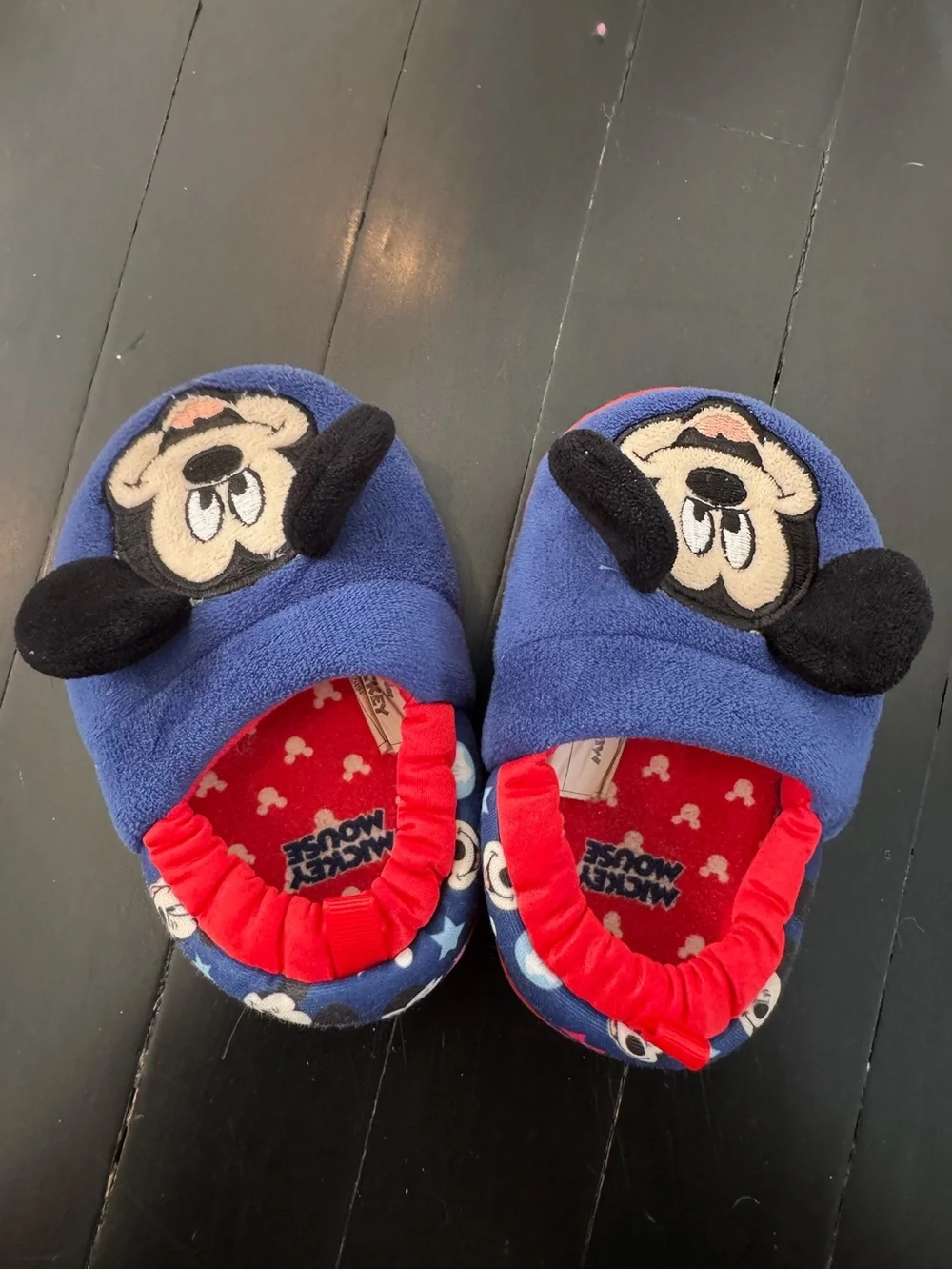 Disney Mickey Mouse Blue and Red Plush Kids Slippers